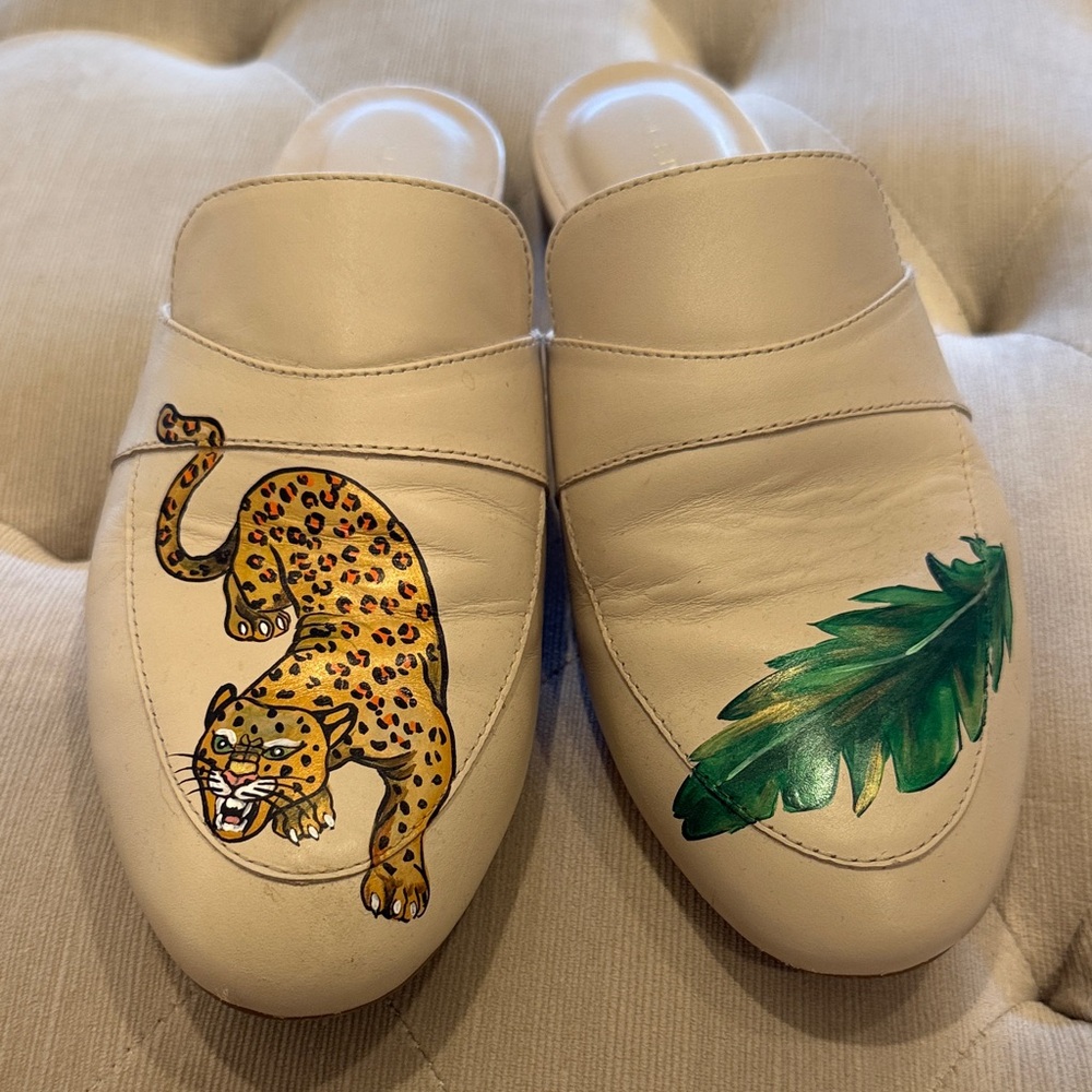 Alepel Cream Leather Slip-On Mules